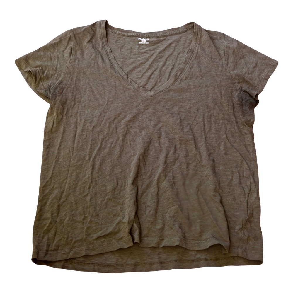 Madewell Womens Slub Knit V-Neck Short Sleeve Tee Olive Green Size M